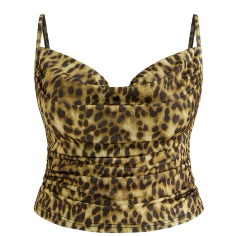COWL NECK LEOPARD RUCHED CAMI TOP CURVE & PLUS NWT